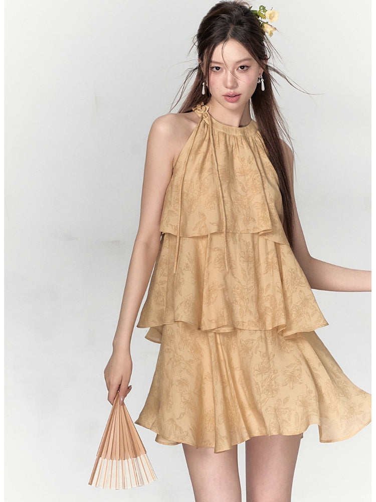 Dark Pattern Floral Loose Tiered Dress - CHINASQUAD