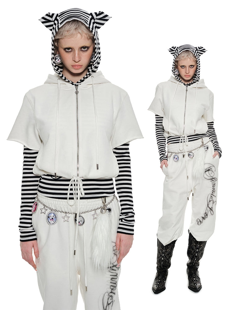 Striped Cat Ear Hooded Top - CHINASQUAD