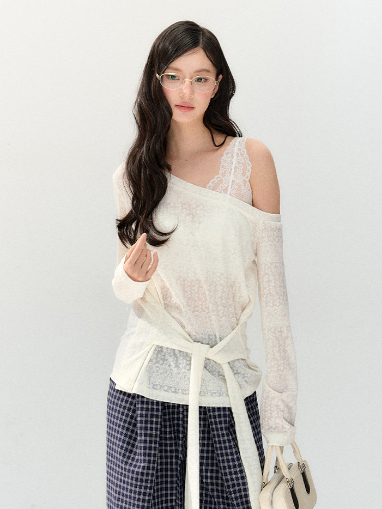 White Lace Off-Shoulder Top - CHINASQUAD
