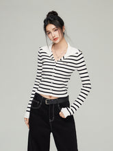 Navy Collar Ribbed Knit Cardigan  - CHINASQUAD