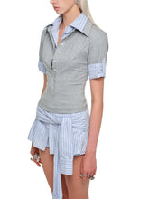 Striped Tie-Waist Shirt Skirt - CHINASQUAD