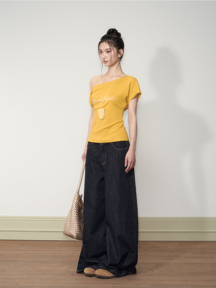 Pearl Waist - Cinching Off-Shoulder T-shirt - CHINASQUAD