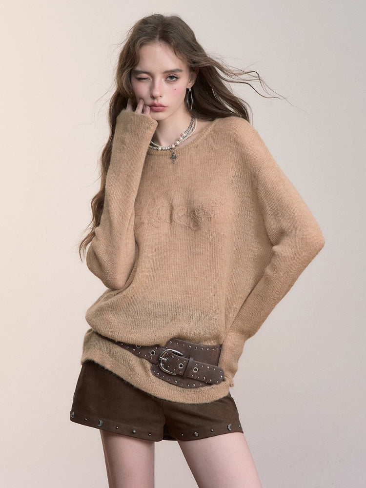 Loose Embroidered Minimalist Knit Crewneck