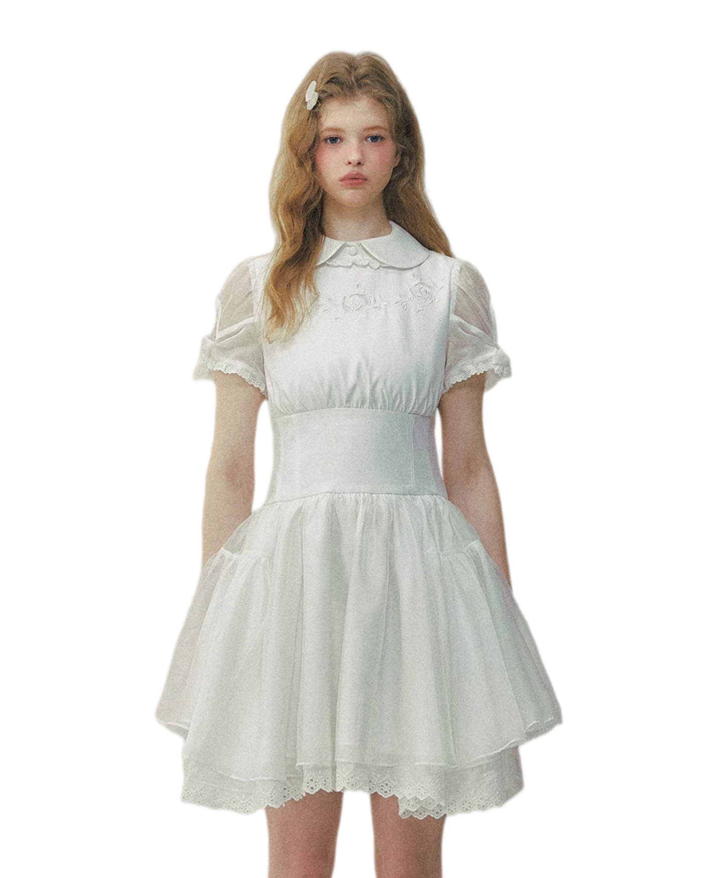 White Rose Embroidered Princess Dress