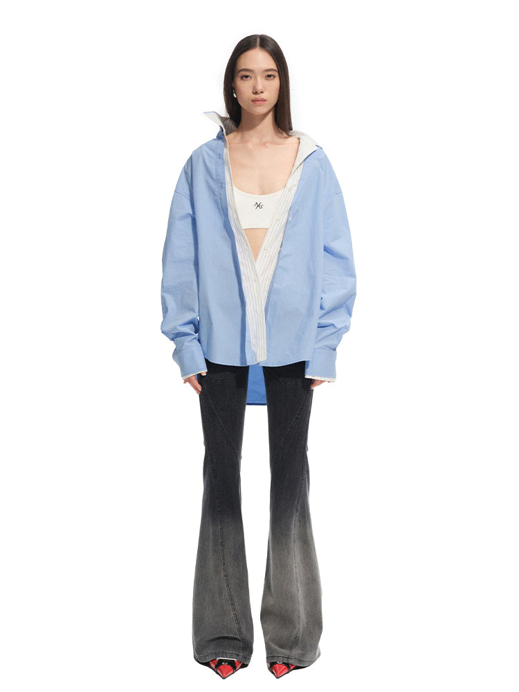 Twill Washed V-Waist Stretch Micro-flare Pants - CHINASQUAD