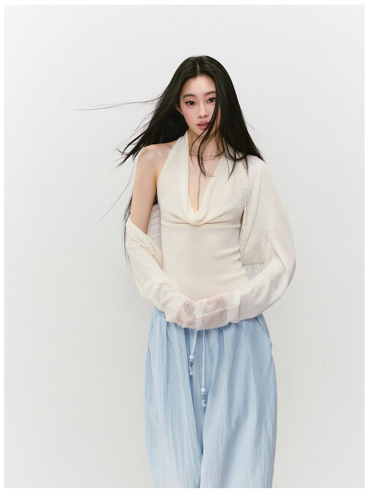 Heavy-duty Knitted Draped Neck Tank Top Set - CHINASQUAD