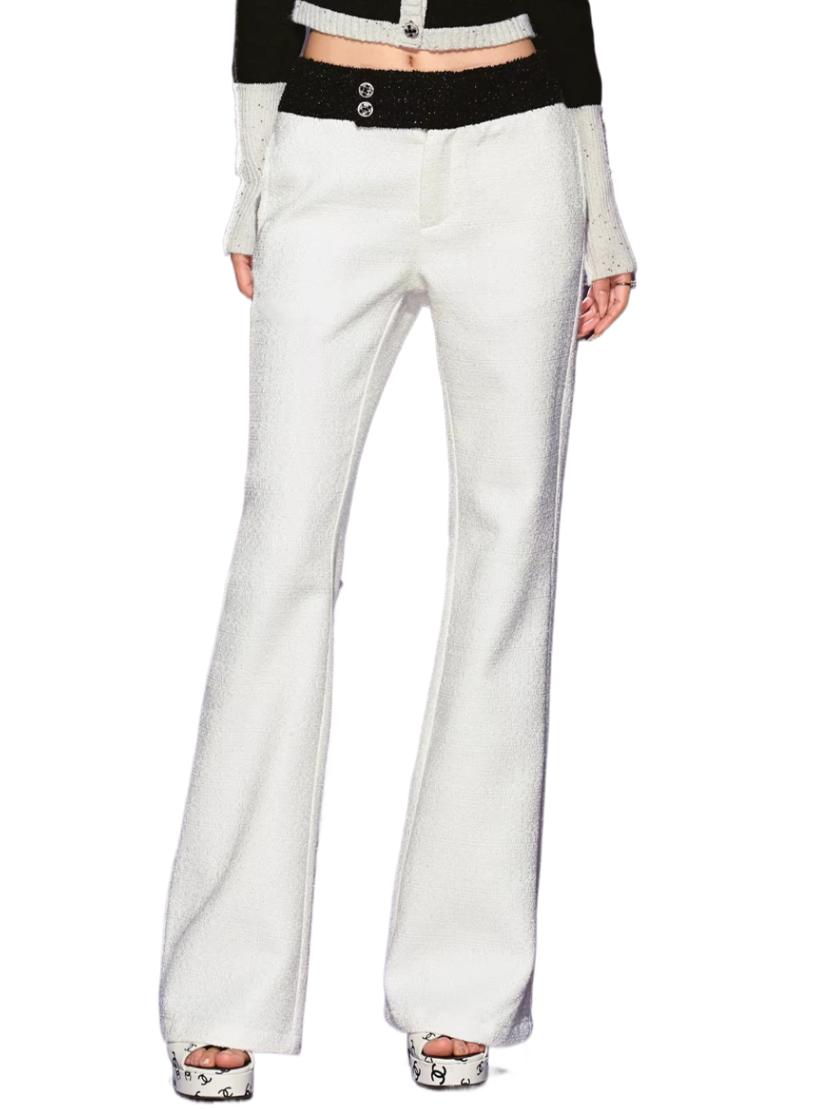 Wide-Waist Subtle Flared Tailored Trousers