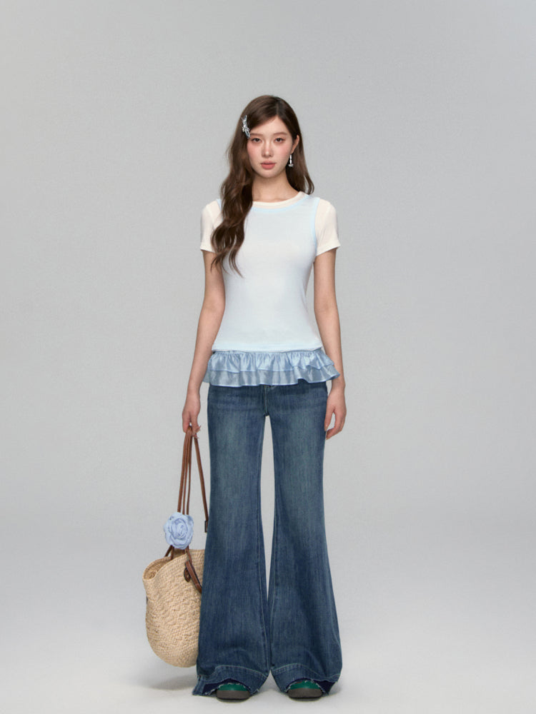 Two-piece Ruffled Bottoming Top - CHINASQUAD
