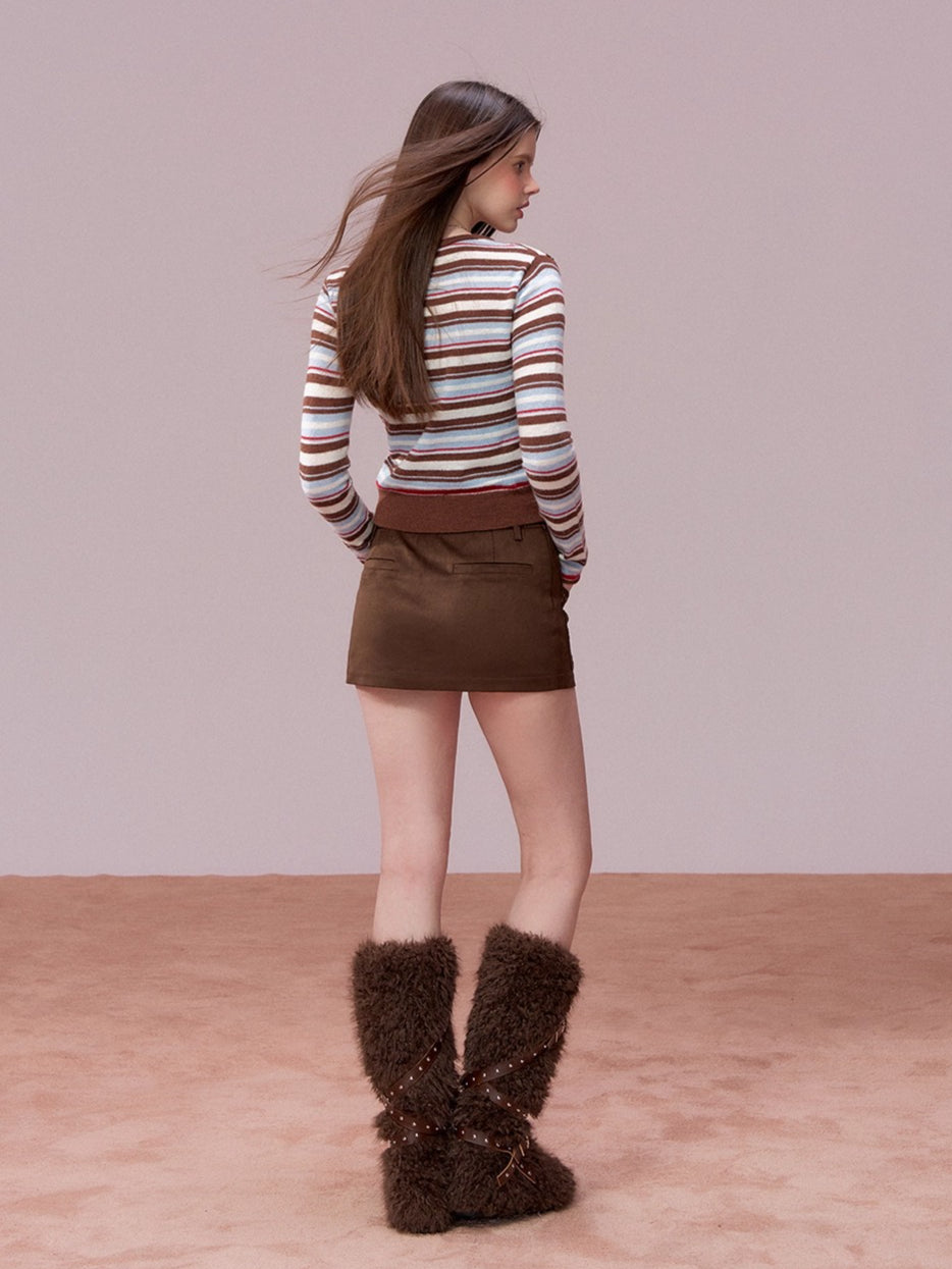 Contrast Striped Wool-Blend Knit Cardigan