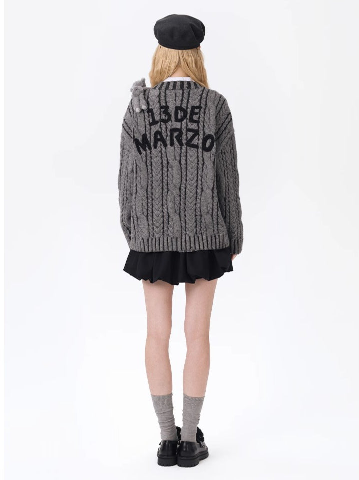 Textured Cable-Knit V-Neck Cardigan