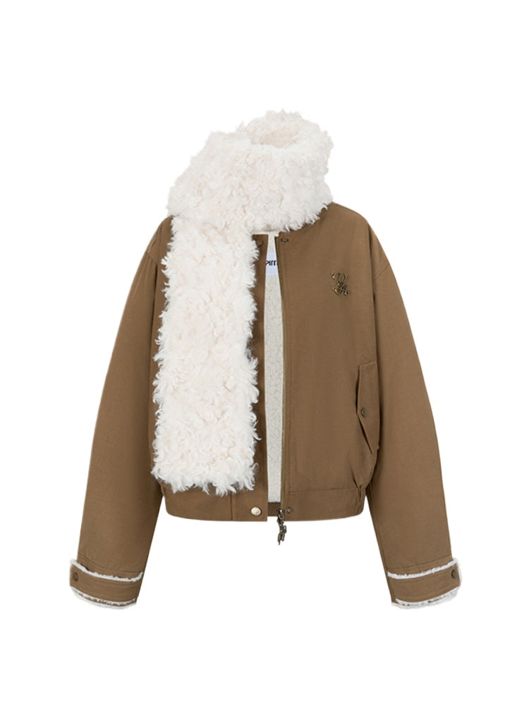 (Final Sale) Fur Collar Two-Way Fuzzy Baseball Jacket - CHINASQUAD