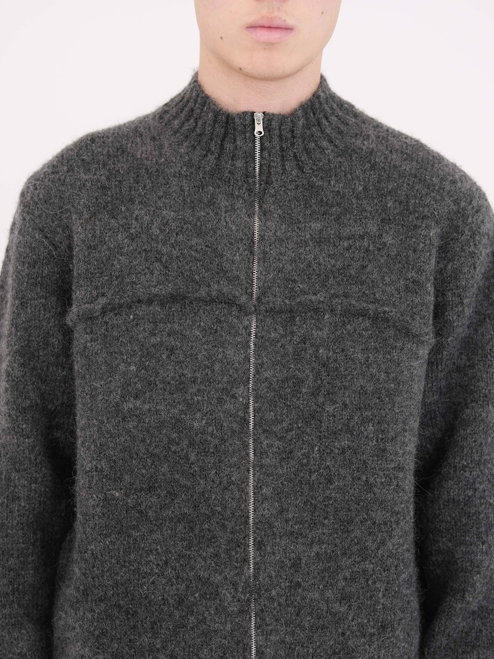 Gray Zip High Collar Sweater - CHINASQUAD