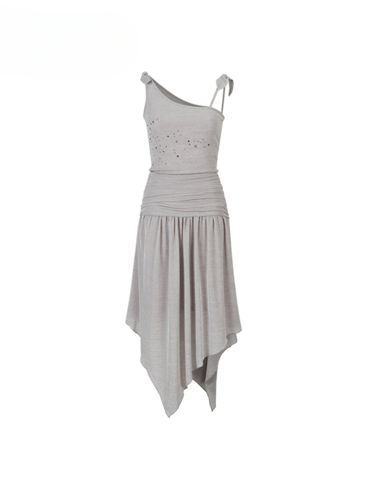 Beaded Strappy Asymmetric Dress - CHINASQUAD