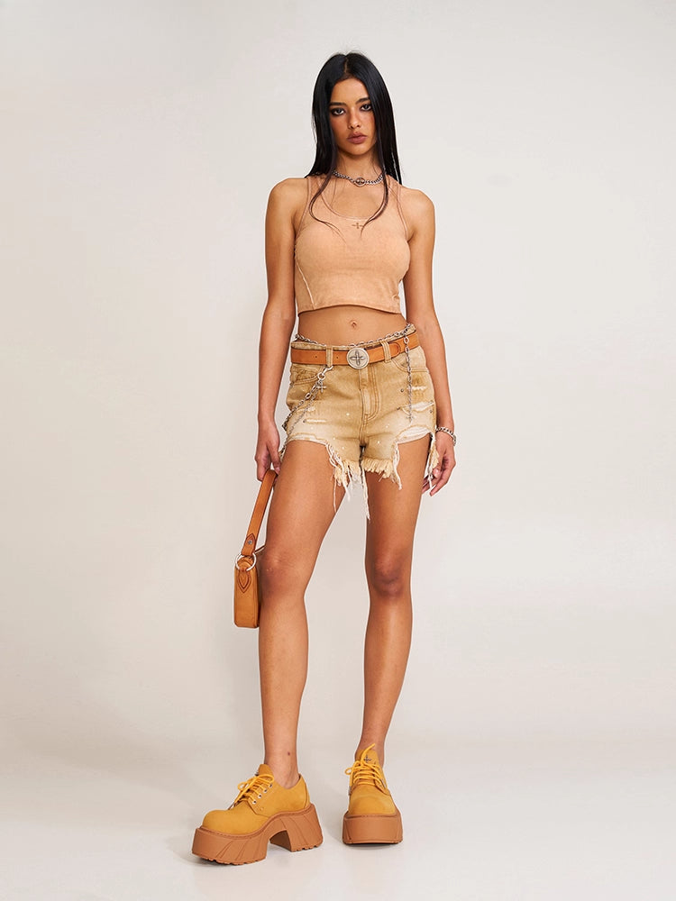 Rage Rush Denim Shorts Wild Cowboy Brown - CHINASQUAD