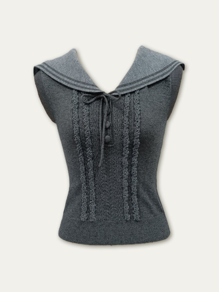 Navy Collar Lace Knit Dress - CHINASQUAD