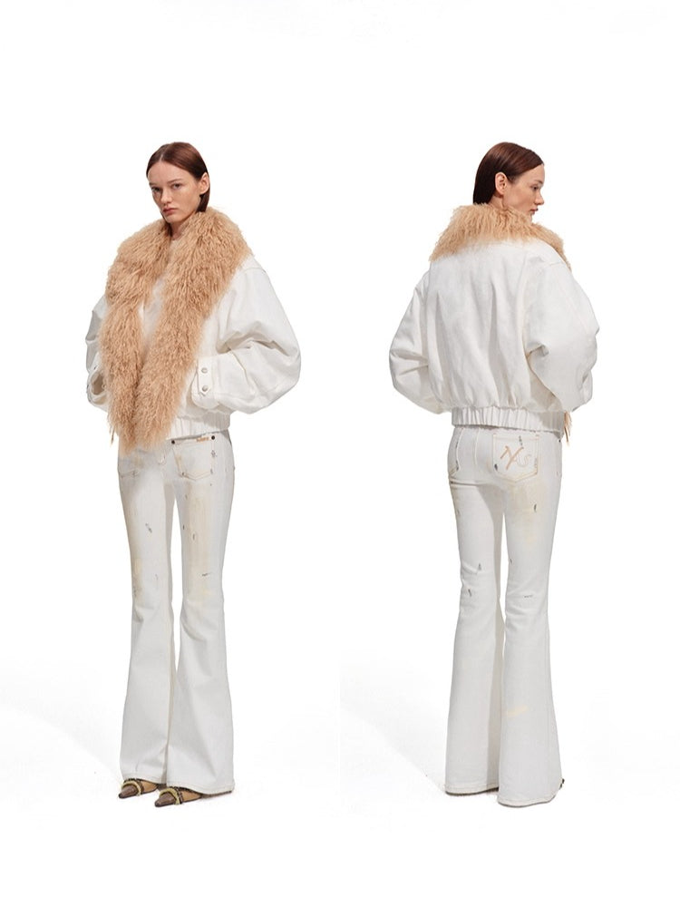 Polar Shearling Collar Denim Down Jacket