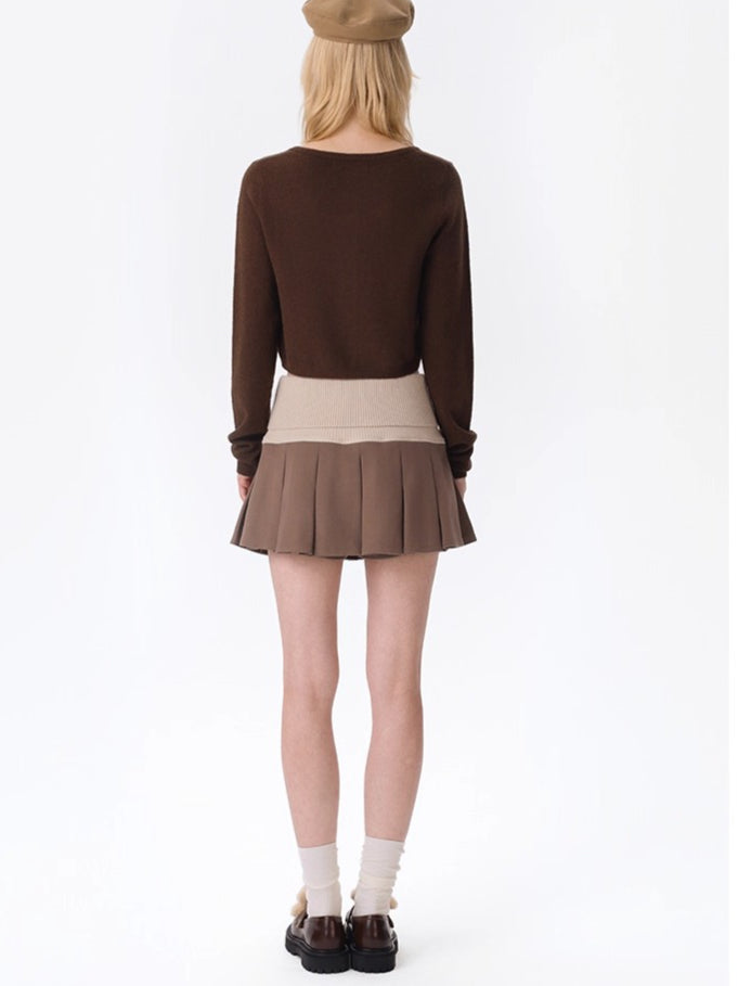 Knit Foldover Pleated Mini Skirt