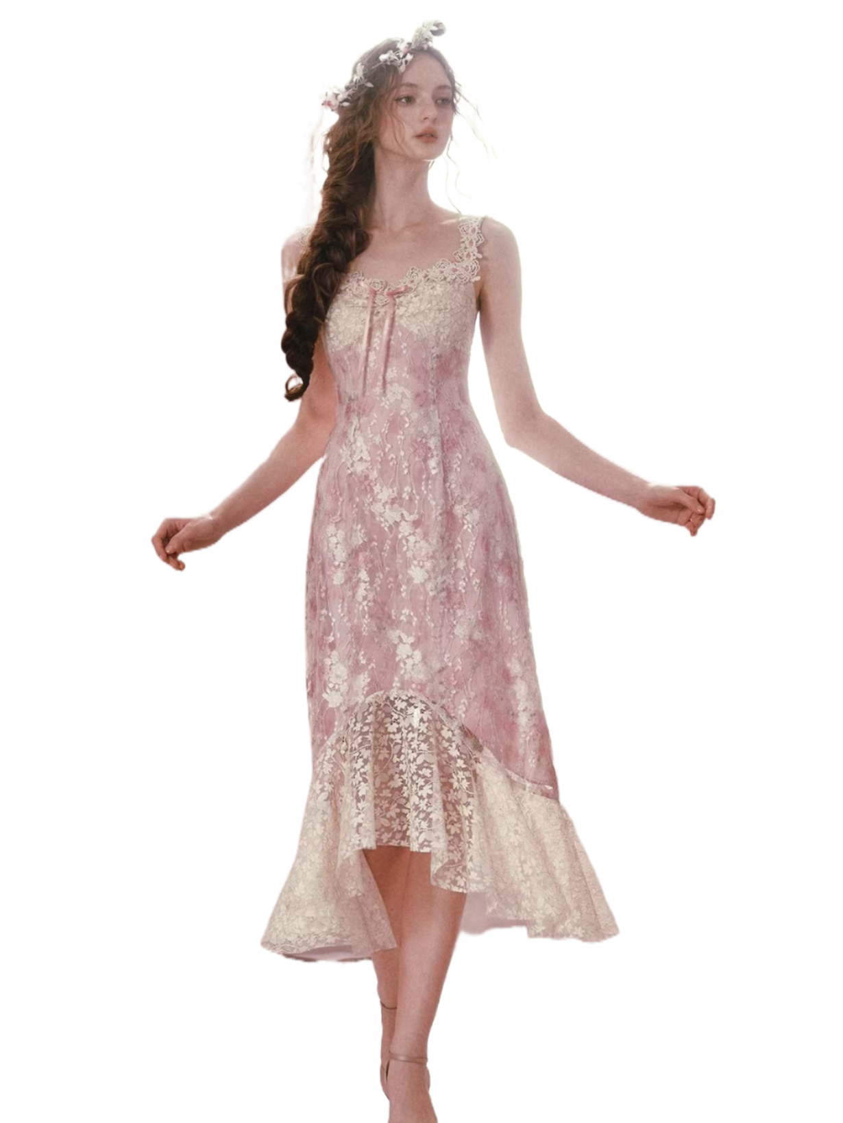 Floral Rococo Lace Mermaid Midi Dress