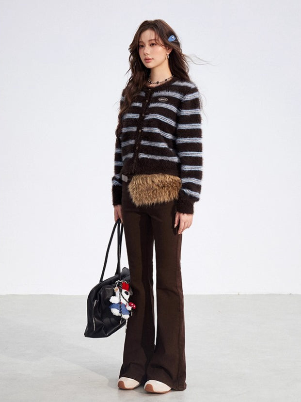 Striped Mink Velvet Knit Sweater