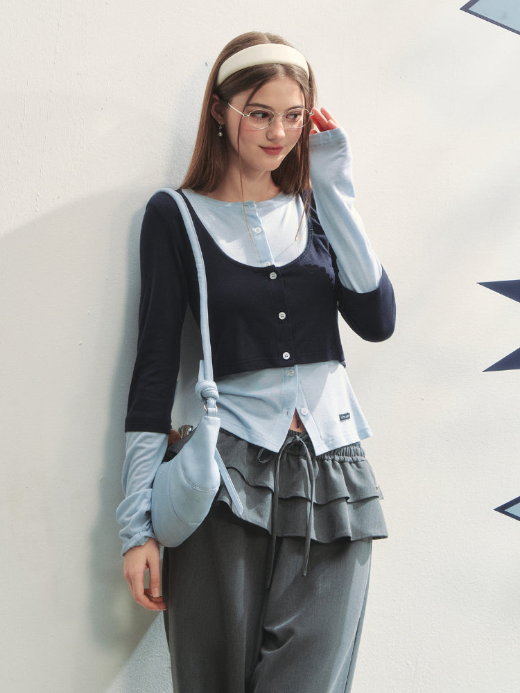 Striped Two-piece Contrast Color Cardigan - CHINASQUAD