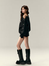 Button-Off-Shoulder Sweatshirt - CHINASQUAD