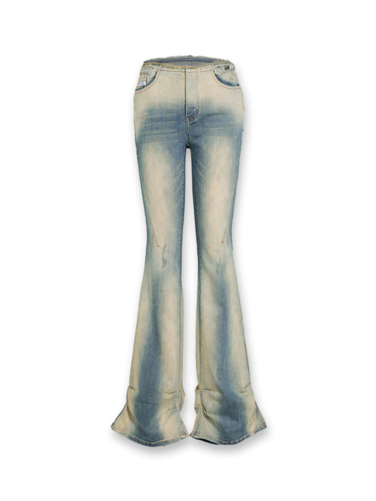 Heavy Washed High-Stretch Flared Jeans - CHINASQUAD