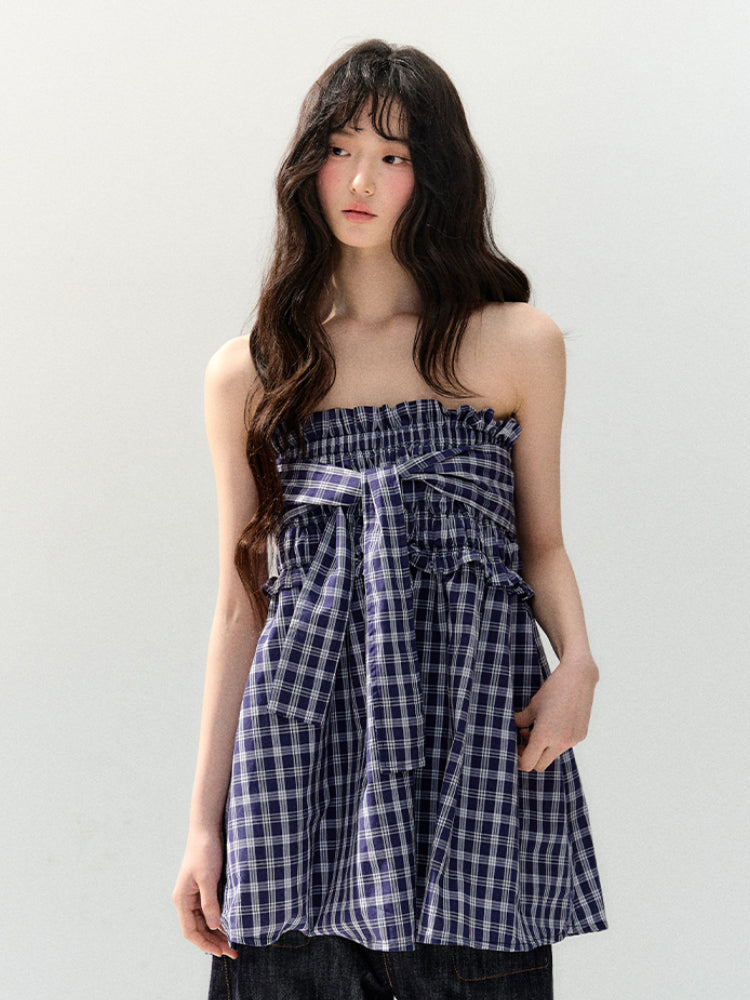 Plaid Strapless Tube Top Dress - CHINASQUAD