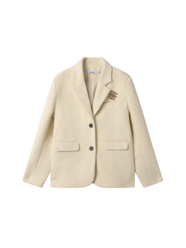 Wool Blend Broad-Shoulder Blazer - CHINASQUAD