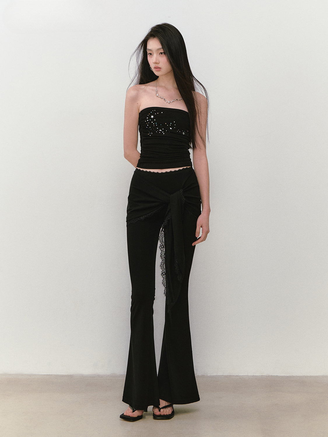 Lace-Trimmed Tie-Waist Lyocell Trousers - CHINASQUAD