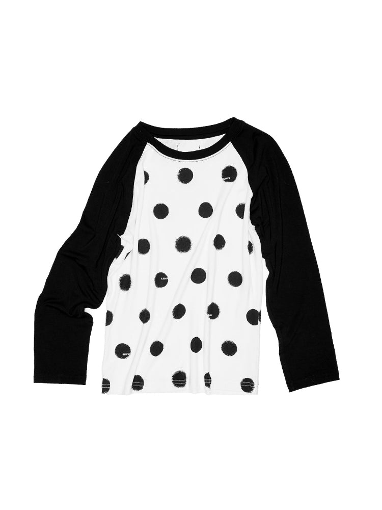Color-Block Patchwork Polka Dot Print Raglan T-shirt