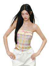 Color-block Plaid Bow Strapless Top - CHINASQUAD