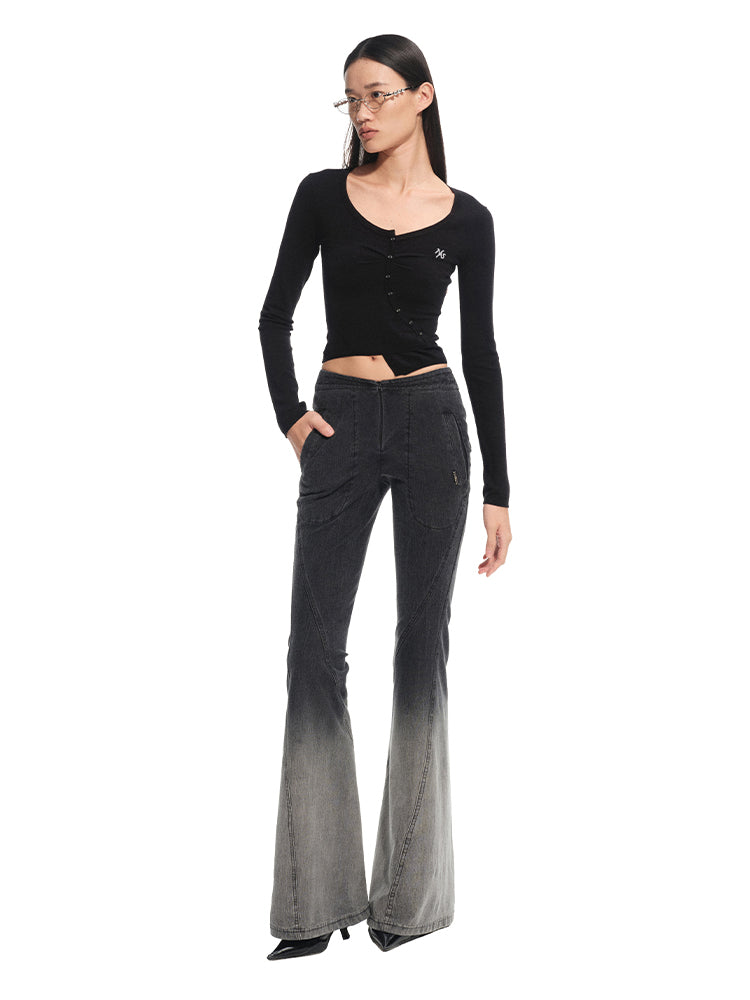 Silk Wool Embroidered Asymmetric Bottoming Blouse - CHINASQUAD