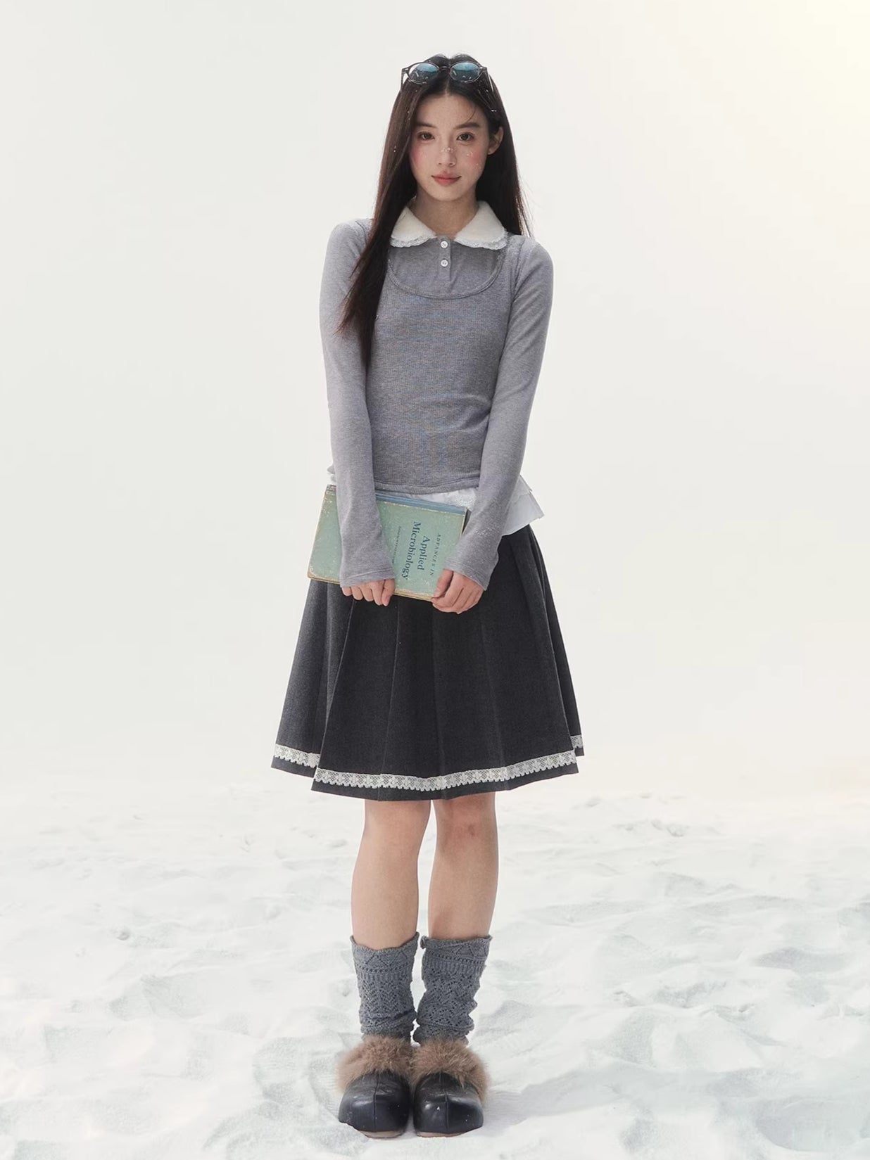 Faux Layered Knit Long Sleeve T-Shirt