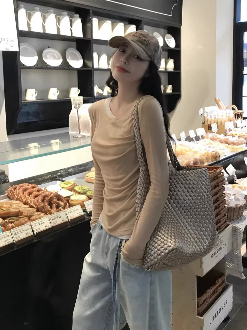 Washed Pleated Banana-Fit Denim Pants