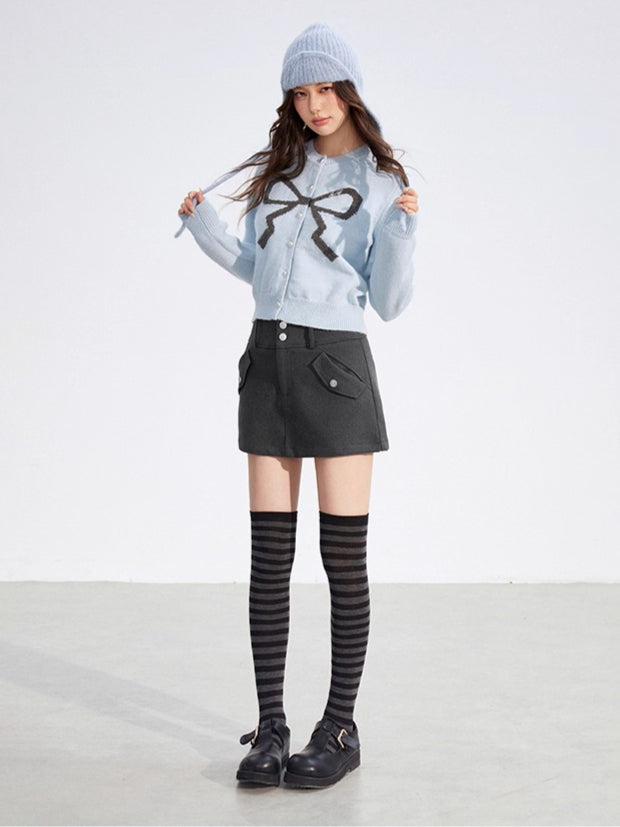 Bow Detail Cropped Knit Cardigan