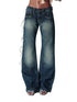 Distressed Washed Contrast Low-Waist Jeans - CHINASQUAD