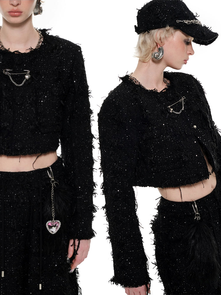 Black Tweed Short Jacket - CHINASQUAD