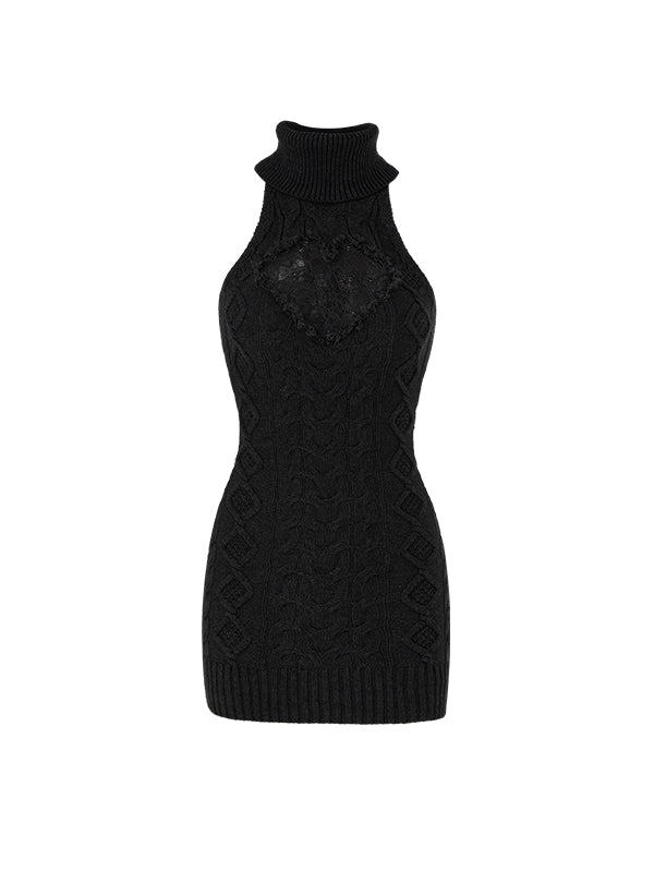 Cable Knit High-neck Dress - CHINASQUAD