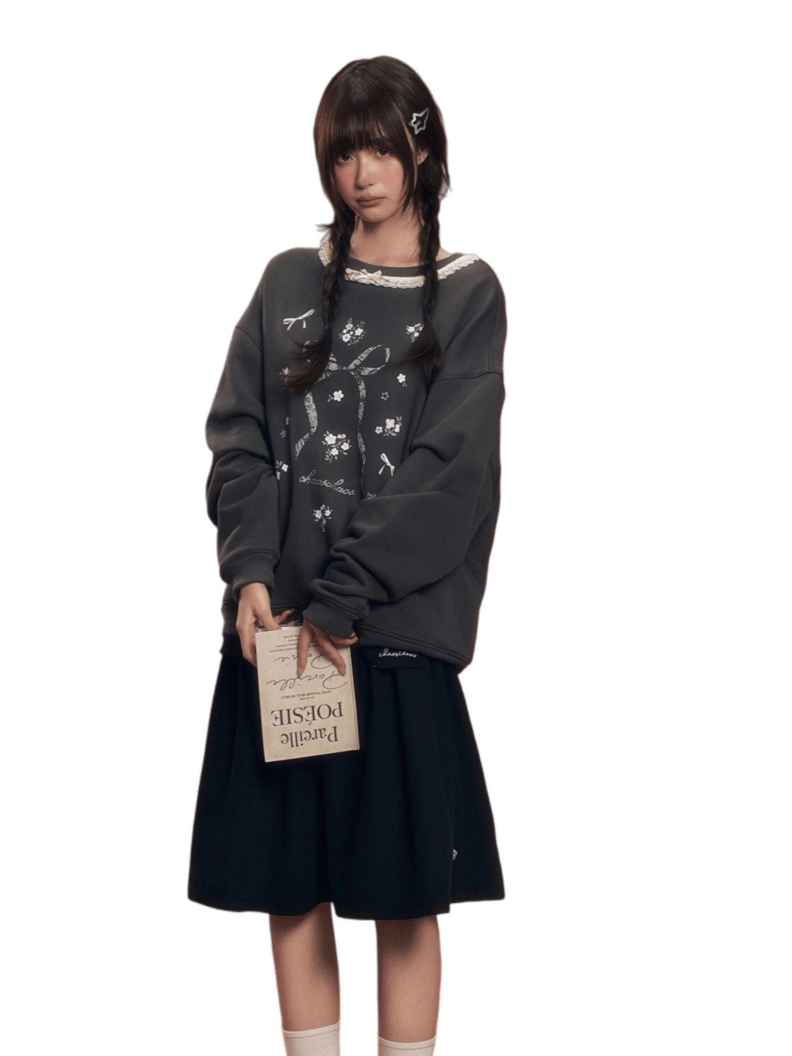 Vintage Lace-Trim Loose Sweatshirt