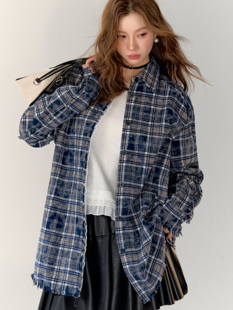 Lace-Trimmed Brushed Plaid Shirt - CHINASQUAD