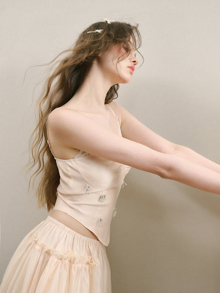 Pink Lace Trim Spaghetti Strap Top - CHINASQUAD