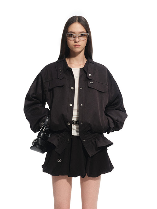 Fine Twill Wrinkle-Resistant Hem Pleated Silhouette Jacket - CHINASQUAD