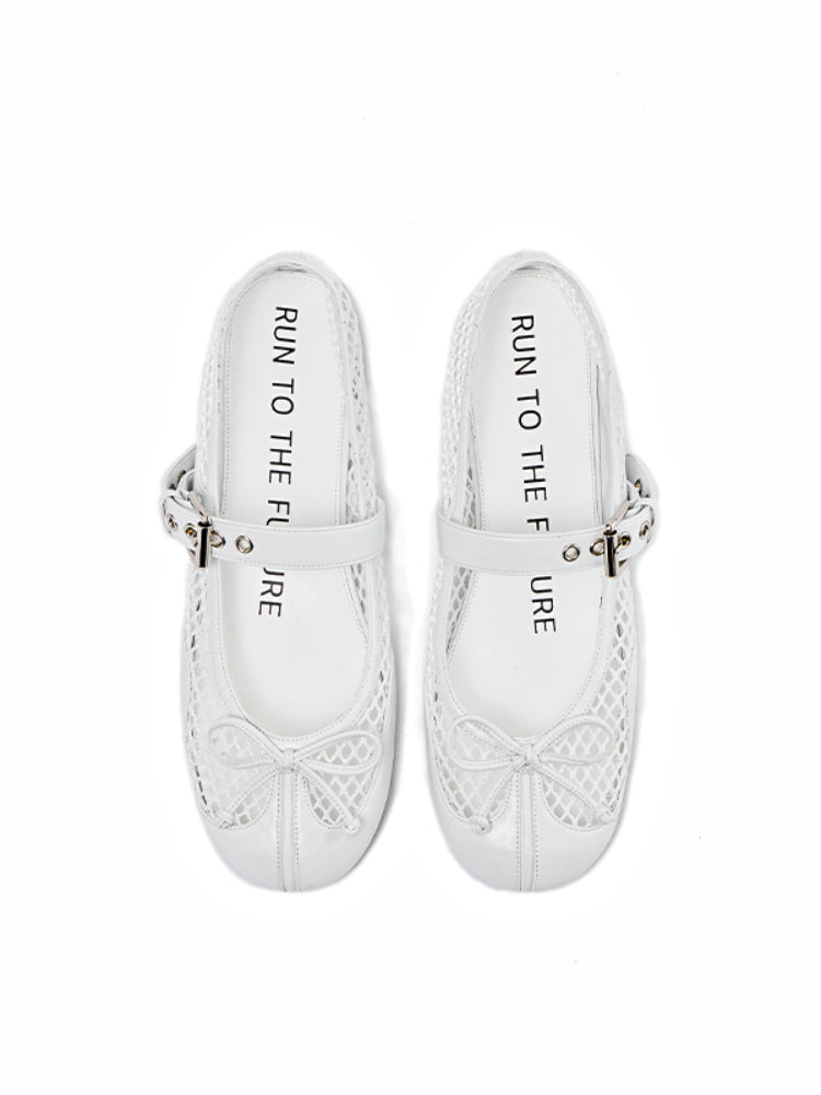 Fishing Net Woven Flat Mary Jane Shoes - CHINASQUAD