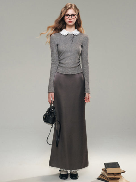 White & Gray Hand-Beaded Knit Shirt - CHINASQUAD