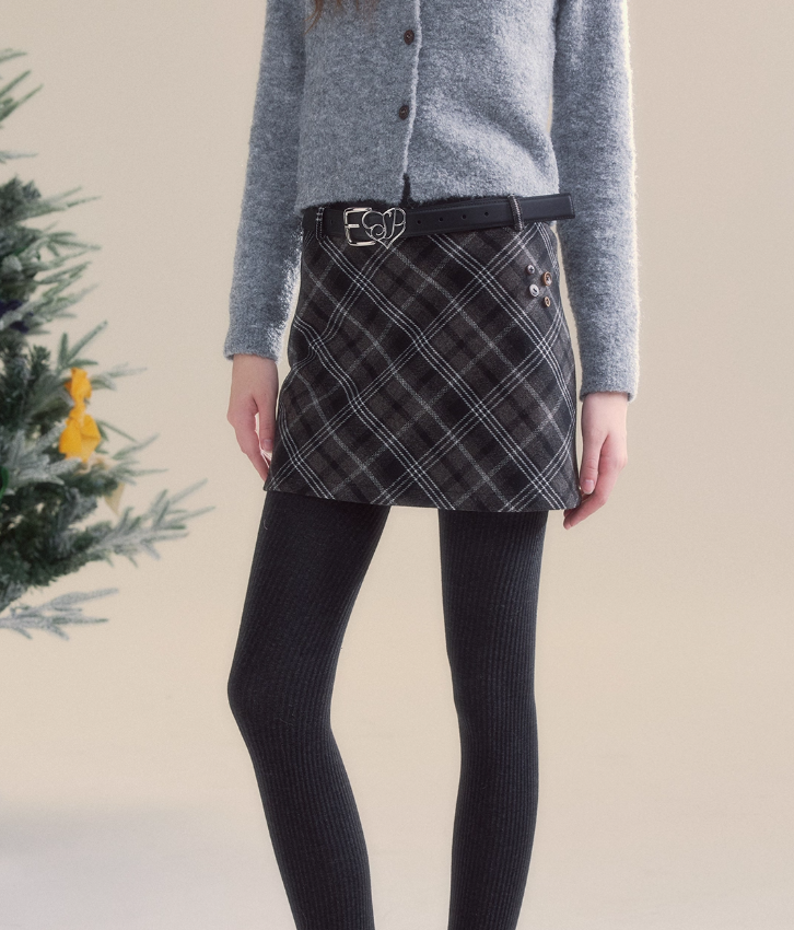 (Final Sale) Red Vintage Plaid Woolen Skirt - CHINASQUAD