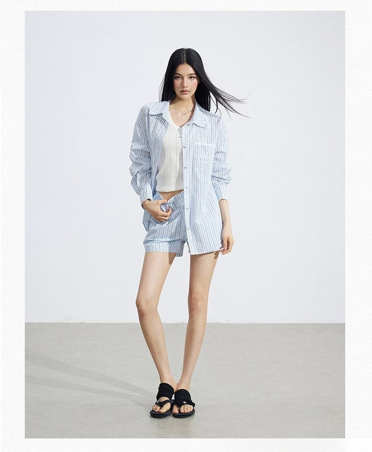 Lightweight Striped Polo Shirt & Shorts Lounge Set
