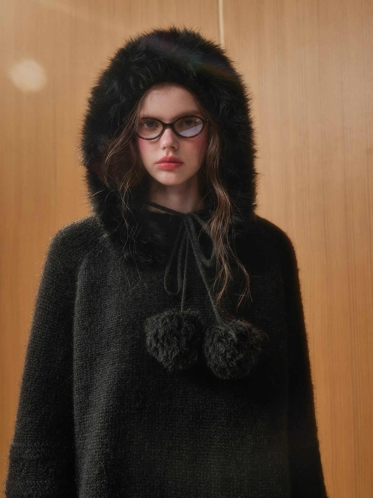 Winter Keepsake Wool-Blend Knitted Cape Dress