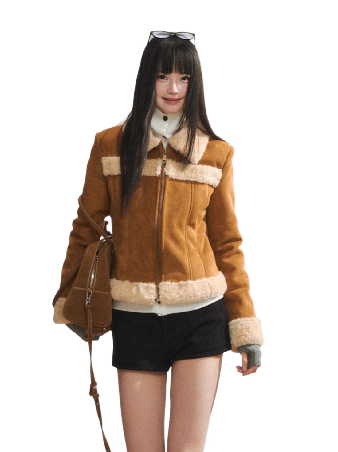 Two-Tone Shearling Cropped Jacket