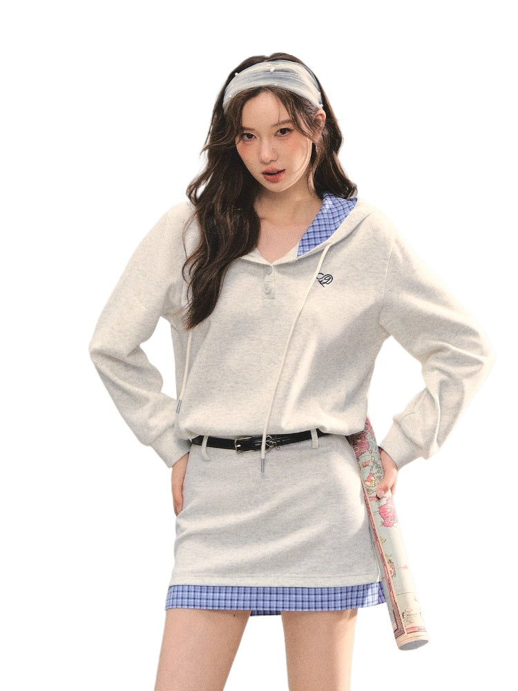 Plaid Splicing Embroidery Hooded Dress