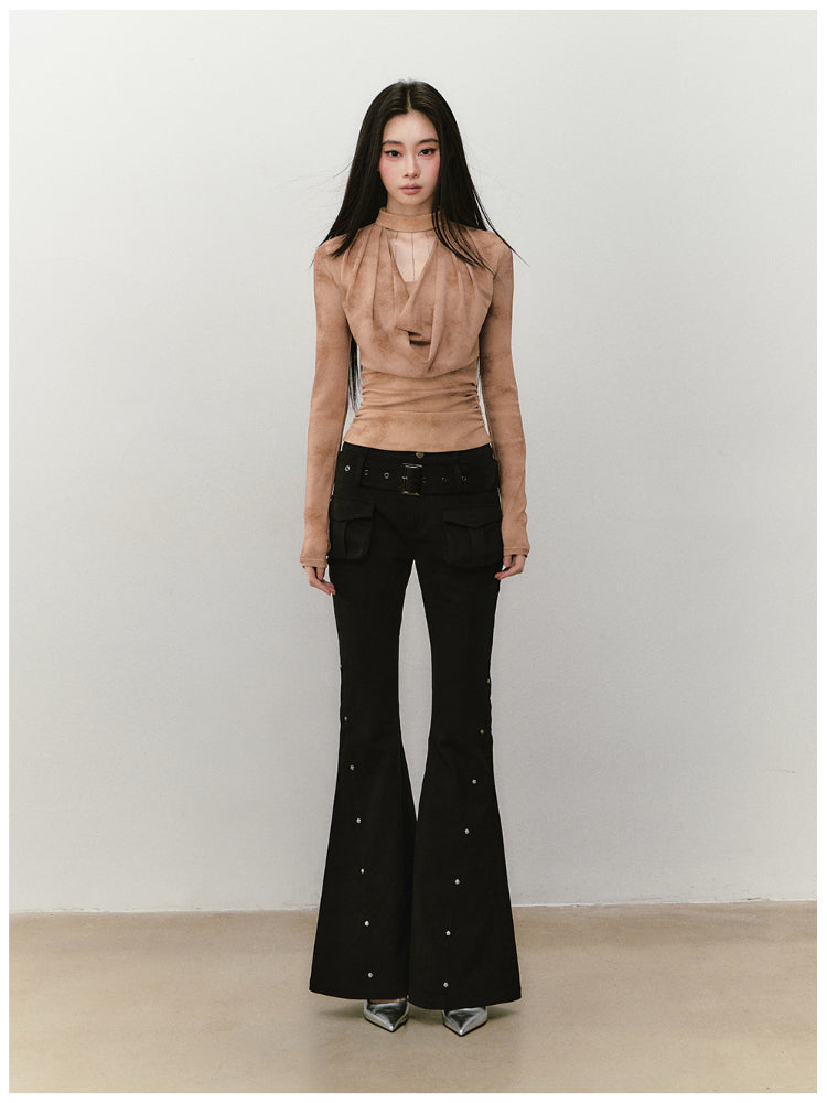 Chain Halter Draped Neck Fitted T-shirt - CHINASQUAD